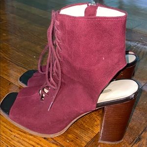 Peep top lace up heels